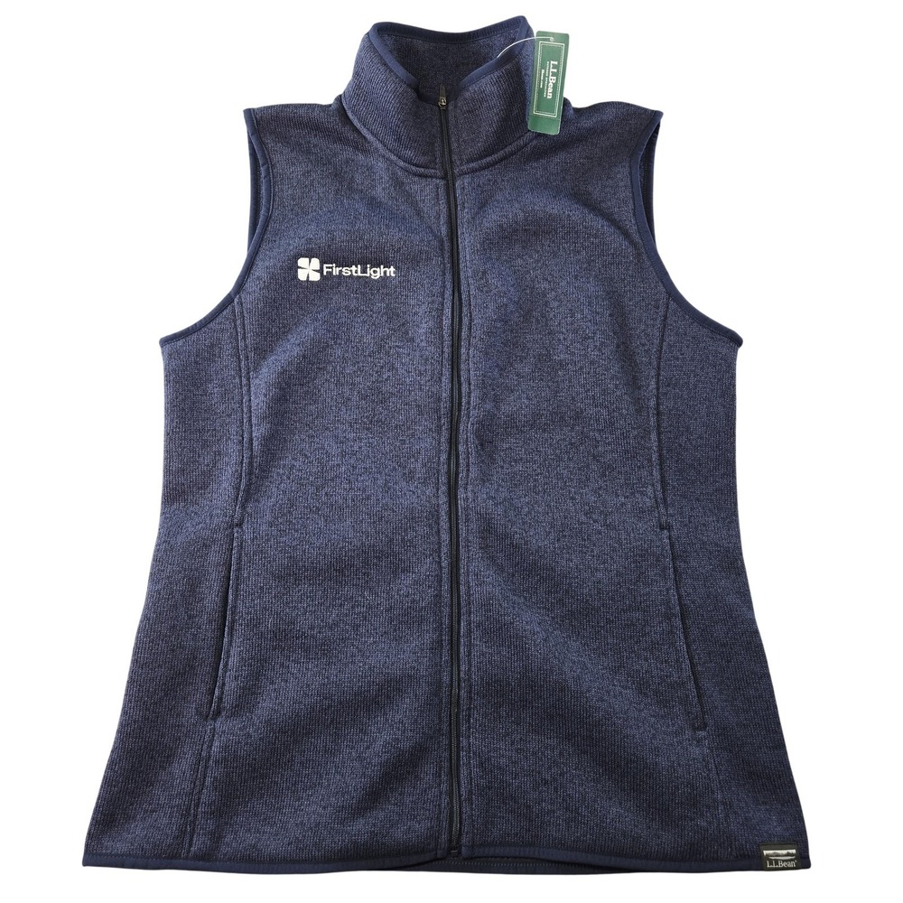 L.L. Bean Vest Womens M REG Blue Fleece Lined Full Zip Embroidered Logo‎ Pockets